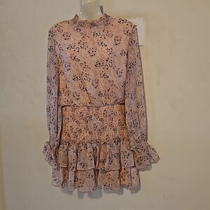 Honey Chelsea Women's Floral Ruffled Long Sleeves Mini Dress XS Pink